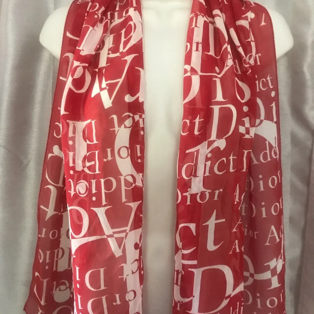 DIOR…Red and White Silk Scarf